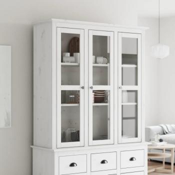 VidaXL Cabinet BODO White Solid Wood Pine with Glass Doors