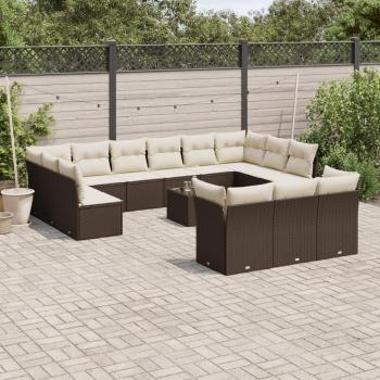 Canapé de jardin 14 pcs avec coussins en résine tressée