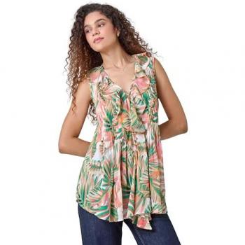 Orange Leafed Frill Pintuck Top – Size 12 UK