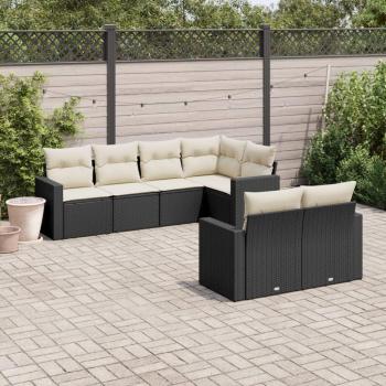 Set Divani da Giardino 7pz Polyrattan Nero con Cuscini