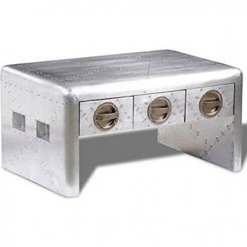 Mesa de centro aviador vintage con 3 cajones