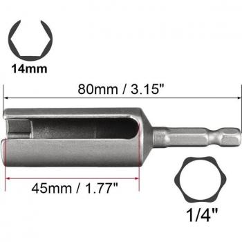 14mm Nut Driver, 1/4 Quick-Change Hex Shank Slotted Drill Bit Socket Wrench Tool, 3 Inch Length