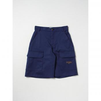 Fendi Kids Blue Cotton Gabardine Shorts