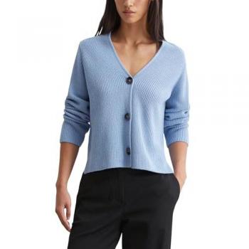 Marc O'Polo Relaxed V-Neck Cardigan aus schwerem Bio-Baumwolle in Blau, Größe XL