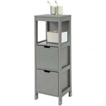SoBuy FRG127-SG Mueble Columna de baño Armario para baño con 1 estante y 2 cajones en color gris oscuro