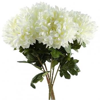 Large White Reflex Chrysanthemum Set, 6 pieces, 75cm each
