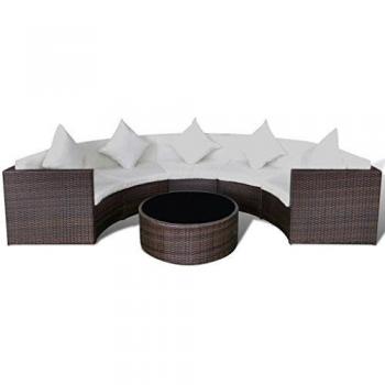 Elegantes 6-tlg. Garten-Lounge-Set mit Auflagen aus braunem Poly Rattan
