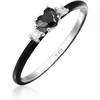 Elli Ring mit schwarzem Zirkonia Herz und Emaille 925 Sterling Silber
