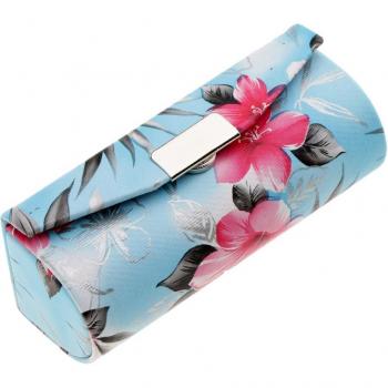 Soporte de lápiz labial suave con espejo, funda de cuero PU con estampado floral