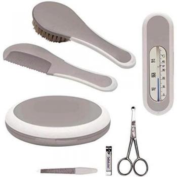 Set Cura Neonato Grigio Manicure Bagno Pettine Spazzola Termometro Bébé-Jou