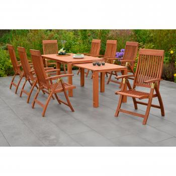MERXX Comodoro Gartenmöbelset, 9-tlg., 8 Klappsessel, 5-fach verstellbar, Ausziehtisch