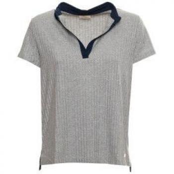 XS Women's Gray Ribbed Polo with V Neck