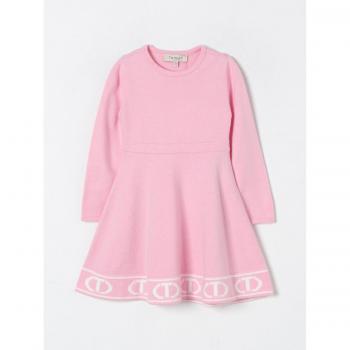 Twinset Abito Maglia Oval T Rosa e Bianco Taglia 5A