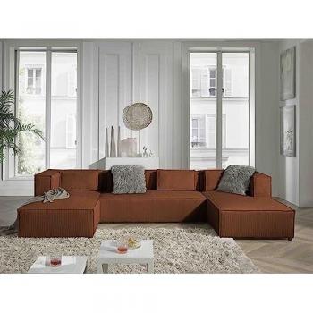 Stella U-Shape Sofa 7 seats Velvet Corded – Terracotta