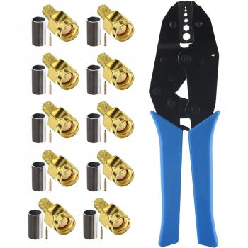 Accesorios SMA: 10 Conectores + Cable Coaxial RG‑58 – Crimpador