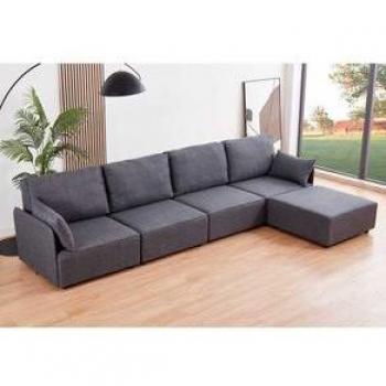 Mueble Sofá Modular MOU en Gris: 4 Plazas, Brazos y Chaiselongue
