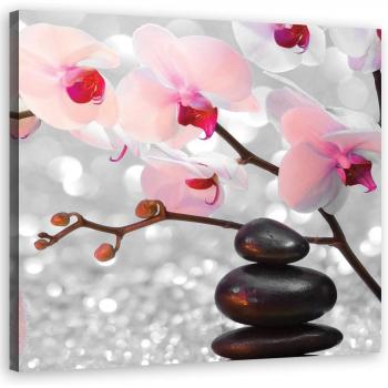 Quadro moderno su tela con elementi zen e orchidea 30x30
