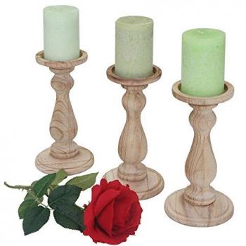 Shabby-Look Kerzenhalter 3er Set Höhe 24cm naturbraun