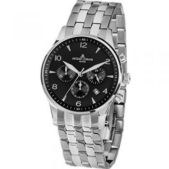 JACQUES LEMANS Herrenuhr London Metallband massiv Edelstahl Chronograph 1‑1654ZE – „Metall‑Chrono London“