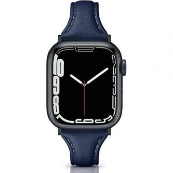 Authentic Leather Watch Band – Compatible with iWatch 6, 5, 4, 3, 2, 1 SE (Midnight)
