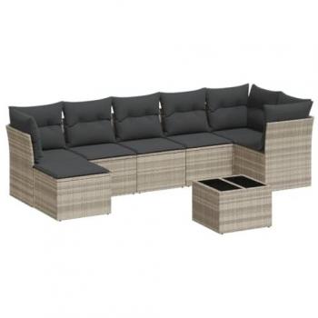 Garten-Sofagarnitur 8-tlg. Hellgrau Poly Rattan mit Kissen