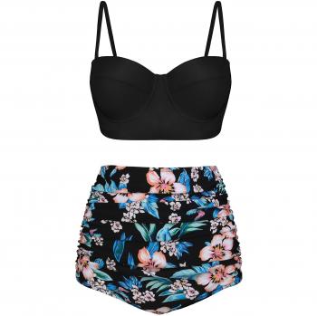 Women's Retro High-Waisted Bathing Suit by Angerella (Underwire, 4X-Large)