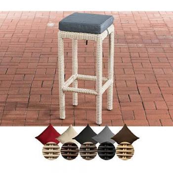 Tabouret de bar avec dossier en résine tressée gris et blanc perle avec repose-pied