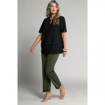 Women's Plus Size Black Cotton Shirt with Lace and Eyelet Embellishments, Size 24/26