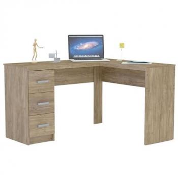 Mesa de Trabajo Fenix 128 cm – Madera Clara, 3 Cajones, Ideal para Esquina
