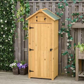 Outsunny Garden Storage Box – 3 Shelf Shed, Asphalt Roof, 77x54x179 cm, Brown