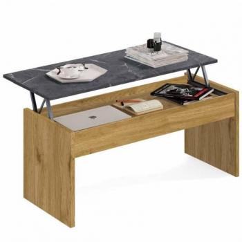 Mesa de Centro Almacenaje Roble y Mármol 47-58x100cm