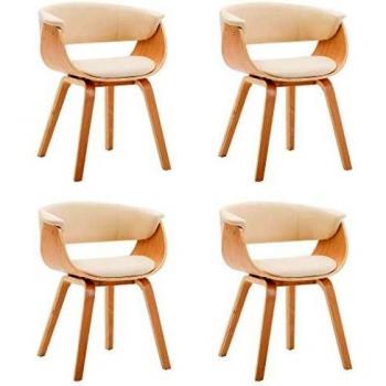 VidaXL Sillas de comedor 4 uds madera curvada y cuero sintético crema