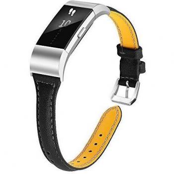 Slim Oulucci Leather Wristband – Fitbit Charge 2 Replacement, Metal Connectors Included