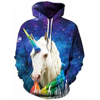 Hoodie bleu licorne 3D à manches longues, sweat-shirt casual homme, taille S/M