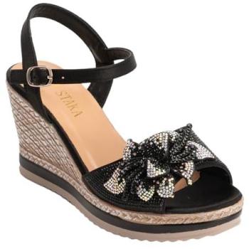 Floral Glamour Crystal Wedge Sandals – Black Version
