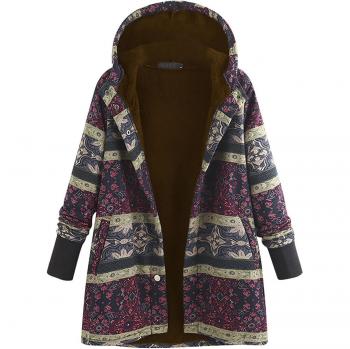 Abrigo de Ropa Informal para Mujer con Capucha y Estampado de Flores