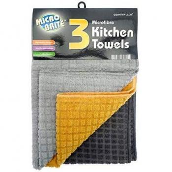 Microbrite Set of 3 Grey and Yellow Microfibre Tea Towels