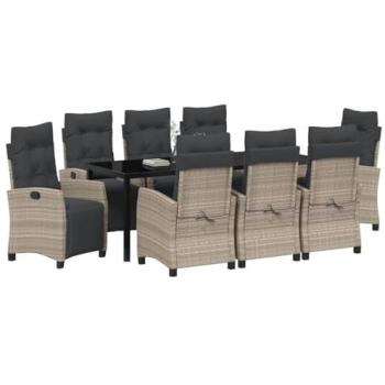 Mobilier de jardin 9 pièces en poly rotin gris
