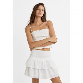 White XL Embroidered Mini Skirt with Ruffles by Stradivarius
