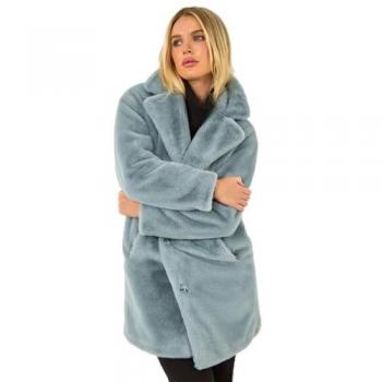 Light Blue Petite Longline Pocket Fur Coat – Roman Women’s Size 10