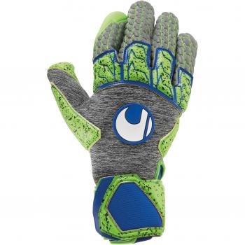 Uhlsport Herren Torwarthandschuhe, Tensiongreen Supergrip Reflex, Dunkelgrau Melange/Fluo Grün, Größe 7