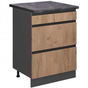 Base Mobiletto Cucina R‑Line 60 cm Quercia Dorata con Cassetti – PL Antracite