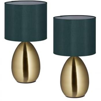 Lampe de chevet Dualité Reladays – lot 2, câble et interrupteur, douille E14, dimensions 335 × 18 mm (doré/vert)