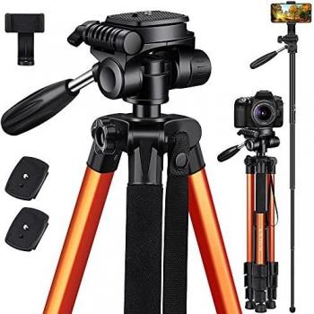 Orange 72‑Zoll‑Kamerastativ Victiv – Aluminium‑T1B – 360° Panorama‑Kopf
