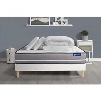 Actisom Matelas Ressorts ensachés ACTIFLEX Pur 180x200 3zones de Confort + sommier KIT Blanc + 2 oreillers + Couette