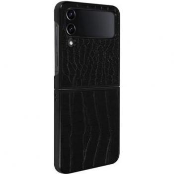 Coque élégante en cuir croco noir pour Samsung Z Flip 4
