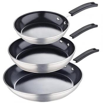 XS-Stock MasterPro Smart Frying Pans Trio – 20 cm, 26 cm, 30 cm (Black/Silver)