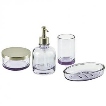 Glamouröses 4-teiliges Badezimmerset aus Glas in violett