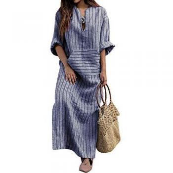 Dress Vonda Lungo, Manica Righe, Stile Casual Autunnale