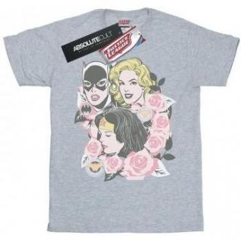 T-shirt DC Comics pour filles avec cadre floral Super Pouvoirs 12-13 gris